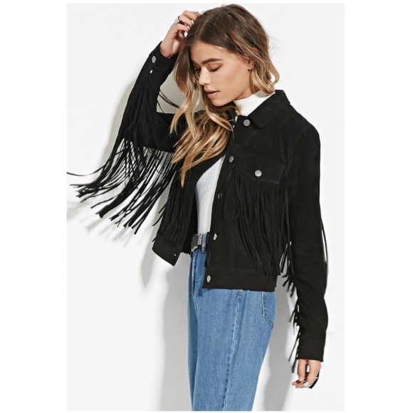 F2 Black Fringe Suede Western Jacket S 